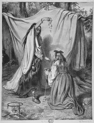 Hexe bereitet einen Liebestrank vor, um 1840